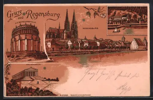 Mondschein-Lithographie Regensburg, Befreiungshalle, Walhalla