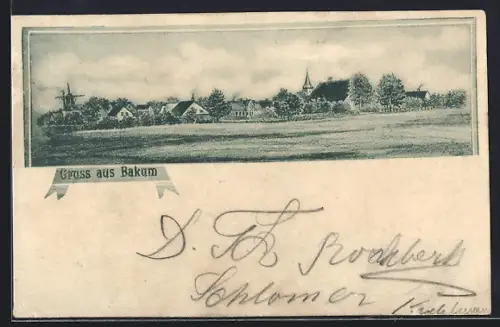 AK Bakum, Panoramaansicht des Ortes mit Kirche