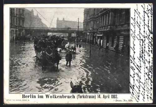 AK Berlin-Kreuzberg, Überschwemmung in der Yorkstrasse 14. April 1902