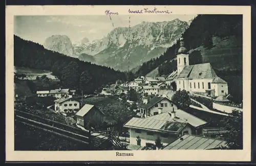 AK Ramsau / Hintersee, Kirche, Alpenpanorama