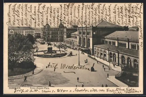 AK Hannover, Ernst-August-Platz, Bahnhof, Denkmal