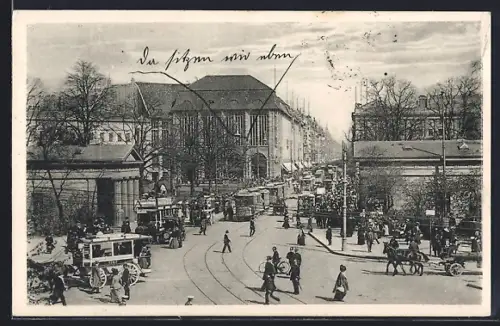AK Berlin-Tiergarten, Potsdamer Platz, Strassenbahn, Pferdekutschen, Stadtleben