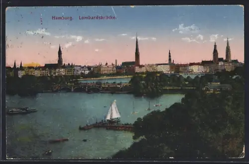 AK Hamburg-Neustadt, Lombardsbrücke, Alster, Stadtpanorama