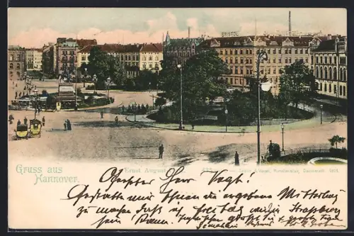 AK Hannover, Hotel Bristol am Ernst August Platz, Strassenbahn