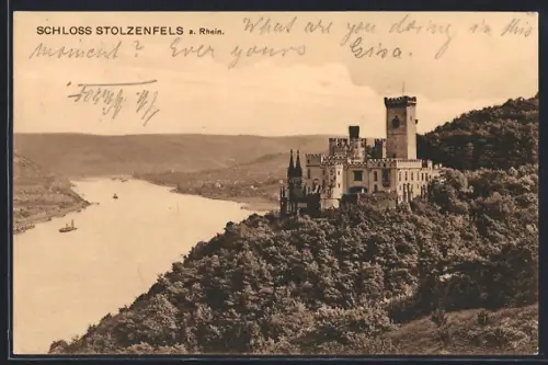 AK Stolzenfels a. Rhein, Schloss Stolzenfels mit Blick auf das Rheintal