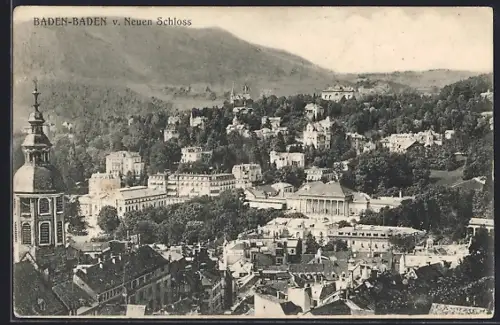 AK Baden-Baden, Blick vom Neuen Schloss auf Stadt und Kurhaus