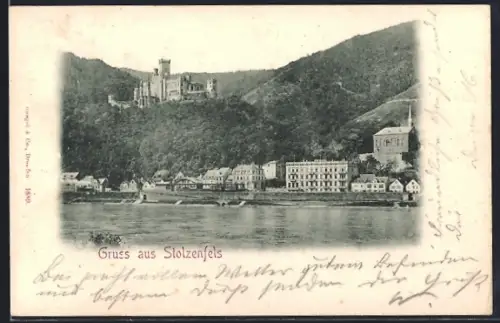 AK Stolzenfels, Schloss Stolzenfels, Rheinansicht, Kirche