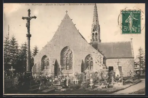 AK Ploneis, Abside de l`Église et cimetière adjacent