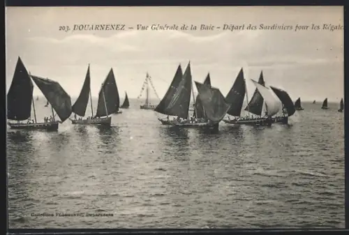 AK Douarnenez, Vue Générale de la Baie, Départ des Sardiniers pour les Régates