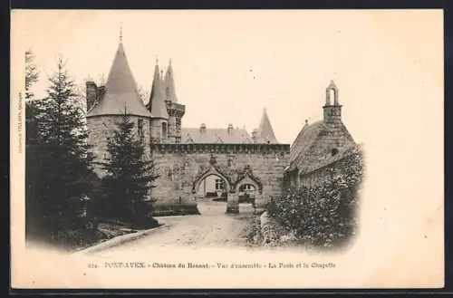 AK Pont-Aven, Château du Hénan, Vue d`ensemble, La Porte et la Chapelle