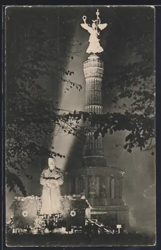 AK Berlin, der Eiserne Hindenburg vor der Siegessäule bei Nacht