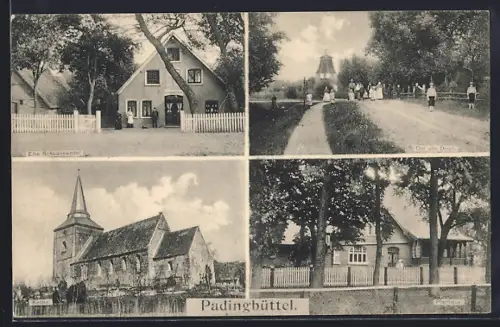 AK Padingbüttel, Gasthof Eibe Schwanewedel, Der Alte Deich, Kirche, Pfarrhaus