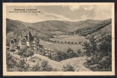 AK Freiburg i. B., Restaurant Lorettoberg, Inh. A. Schillipper, Bruderhaus mit Blick auf Güntertal