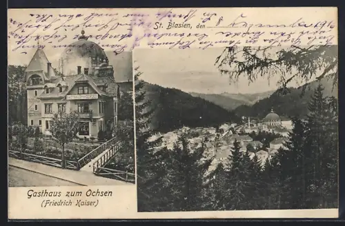 AK St. Blasien, Gasthaus zum Ochsen, Totalansicht vom Walde aus