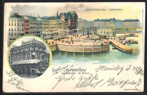 Lithographie Hamburg-Neustadt, Restaurant Elbschloss, Inh. H. Heckel, Jungfernstieg