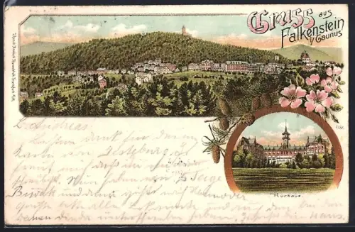 Lithographie Falkenstein i. Taunus, Kurhaus, Ortspanorama