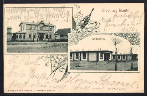 AK Munster, Gasthaus zum Geschützpark, Baracken