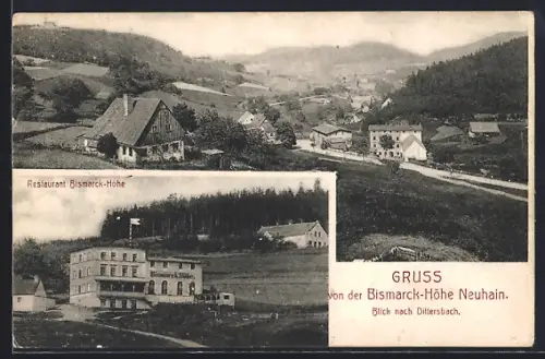 AK Neuhain bei Dittersbach, Restaurant Bismarck-Höhe, Blick ins Tal