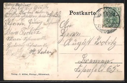 AK Neuhain bei Dittersbach, Restaurant Bismarck-Höhe, Blick ins Tal