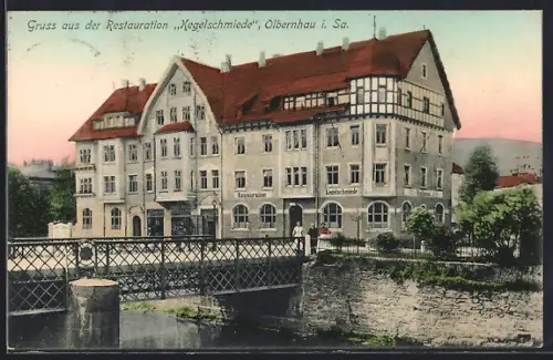AK Olbernhau i. Sa., Restaurant Kegelschmiede am Fluss