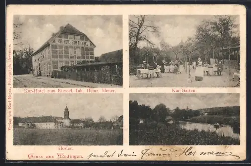 AK Medingen / Lünebg. Heide, Kur-Hotel zum Riessel, Inh. Heinr. Heuer, Kurgarten, Kloster