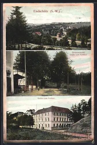 AK Endschütz, Totalansicht, Gartenrestaurant Gasthof zum Fuchstal
