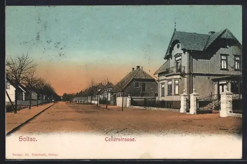 AK Soltau, Ortspartie an der Cellerstrasse, Wohnhäuser