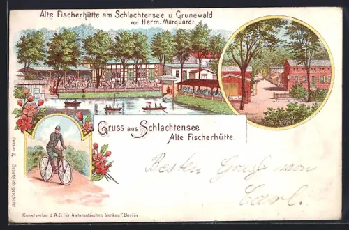 Lithographie Berlin-Schlachtensee, Gasthaus Alte Fischerhütte
