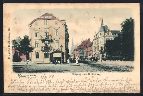 AK Halberstadt, Strasseneck am Eingang zum Breitenweg, Central-Hotel