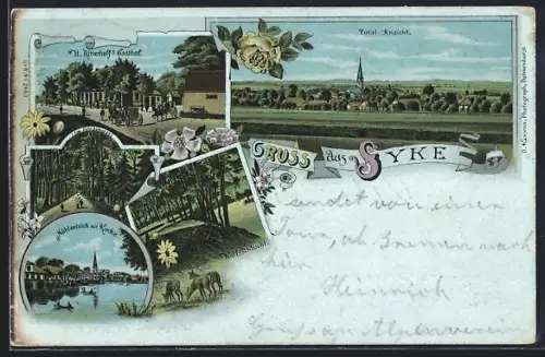 Lithographie Syke, H. Ritterhoff`s Gasthof, Im Friedeholzel, Wolfsschlucht