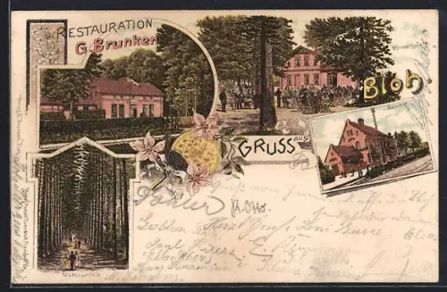 Lithographie Bloh, Restaurant G. Brunken, Bahnhof
