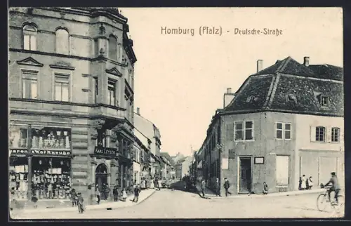 AK Homburg /Pfalz, Deutsche Strasse mit Geschäft von Karl Leyser