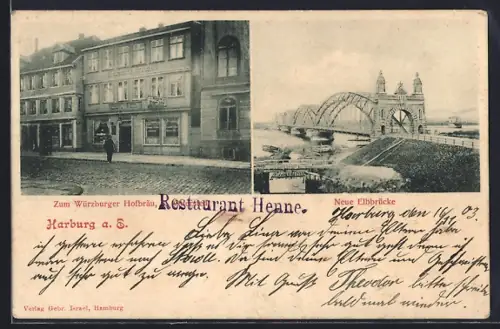 AK Hamburg-Harburg, Restaurant zum Würzburger Hofbräu, Bes. Otterstedt, Neue Elbbrücke