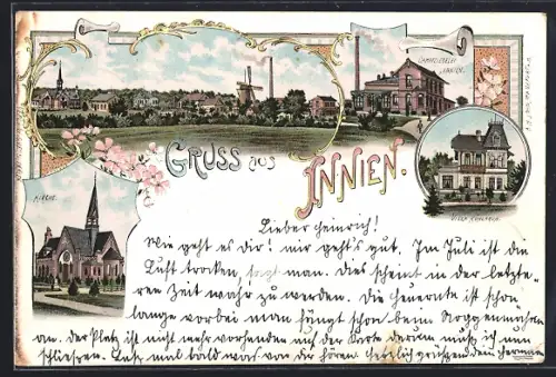 Lithographie Innien, Dampfziegelei, Villa Kühlsruh und Kirche