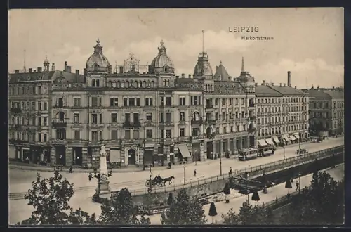 AK Leipzig, Harkortstrasse mit Strassenbahn