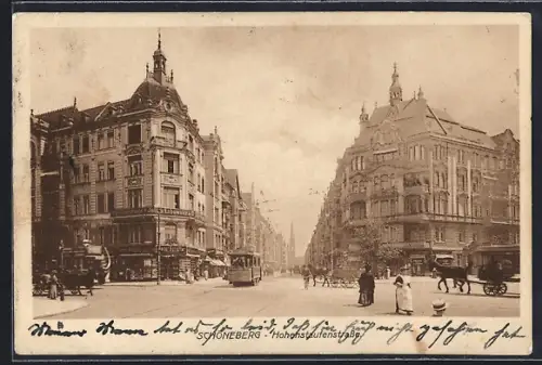 AK Berlin-Schöneberg, Hohenstaufenstrasse mit Strassenbahn