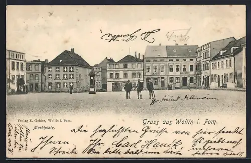 AK Wollin i. Pom., Blick auf den Marktplatz