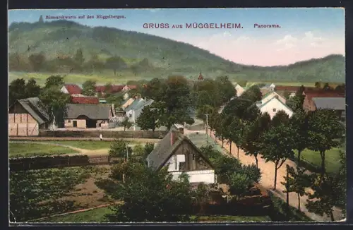 AK Müggelheim / Köpenick, Panorama mit Bismarckwarte auf den Müggelbergen