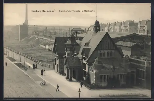 AK Hamburg-Barmbeck, Bahnhof der Vororts- und Hochbahn