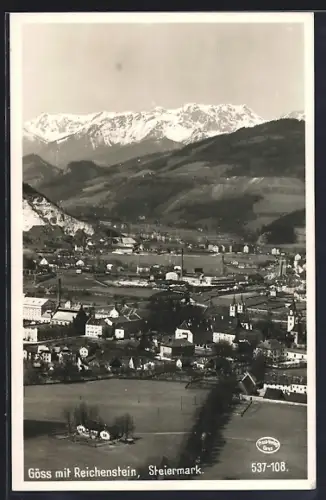 AK Göss, Ortsansicht mit Kirche und dem Reichenstein