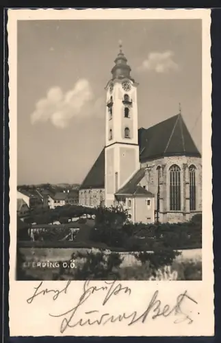 AK Eferding /O.-Ö., Kirche mit Umgebung, Panorama