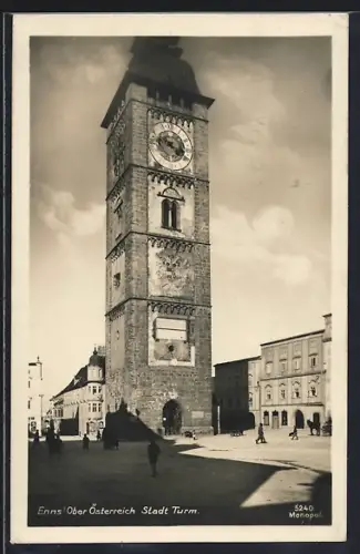AK Enns /O. Ö., Stadt Turm, Panoramablick