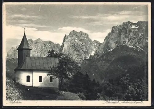 AK Kufstein, Kaisertal, Antoniuskapelle mit Bergpanorama