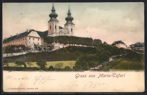 AK Maria-Taferl, Ortspanorama mit Kirche u. Grünanlage