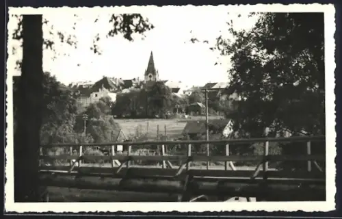 AK Haslach im Mühlkreis, Ortspanorama von einer Brücke aus