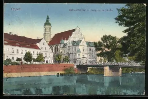 AK Oppeln, Schlossbrücke und Evangelische Kirche