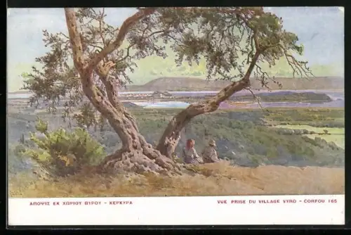 Künstler-AK Vyro /Corfou, Vue Prise du village Vyro