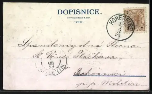 Lithographie Hodslavice, Památce Fr. Palackého 1898, Rodný dum, Hrobka v Lobkovicích