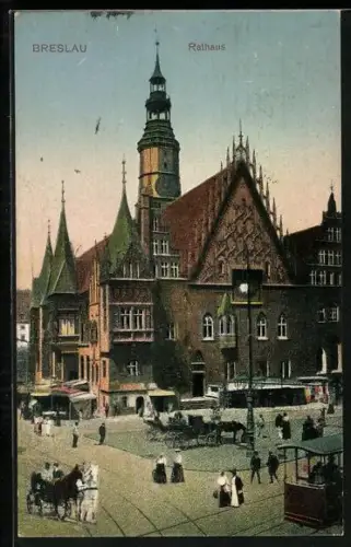 AK Breslau, Rathaus mit Vorplatz
