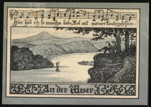 Notgeld Hann. Münden, 125 Pfg., Porträts von Pressel und Dingelstedt, Weserlandschaft mit Noten und Text